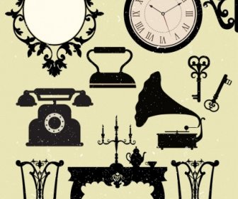 Antique Devices Icons Collection Black White Design