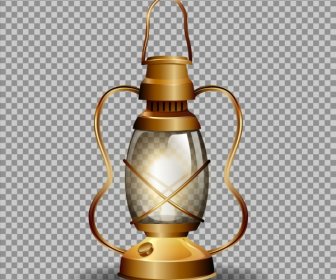 Lampu Antik Ikon Desain Emas Mengkilap 3d
