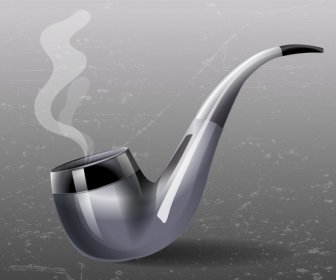 앤티크 담배 파이프 아이콘 3d 빛나는 회색 디자인