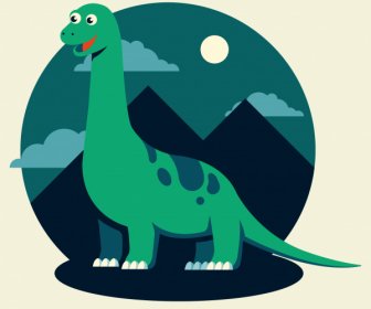Apatosaurus Dinosaurus Ikon Kartun Desain Lucu Bergaya