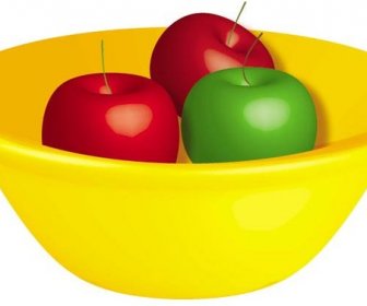 Apples In Yellow Fruit Bowl Vector