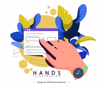Application Hand Icon Colorful Design Leaves Decor