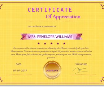 Appreciation Certificate Vector Illustration With Yellow Background