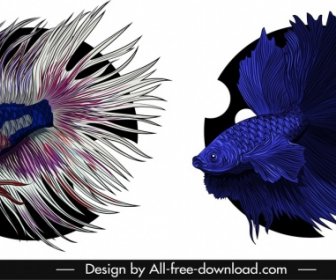 Aqua Fish Icons элегантный яркий цветной дизайн