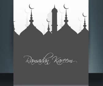 Arab Kaligrafi Islami Indah Teks Ramadhan Kareem Brosur Template Gelombang Berwarna-warni Refleksi Vektor