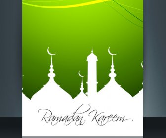 Caligrafia árabe Islâmica Belo Texto Ramadan Kareem Brochura Modelo Onda Colorida Reflexo Vector