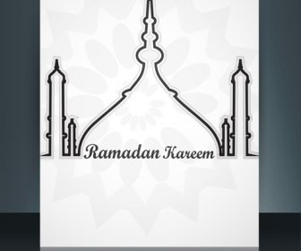 Arab Kaligrafi Islami Indah Teks Ramadhan Kareem Brosur Template Gelombang Berwarna-warni Refleksi Vektor