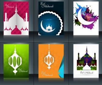 Arabic Islamic Calligraphy Mosque With Colorful Template Brochure Ramadan Kareem Collection Card Set Reflection Vector
