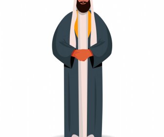 Arab Muslim Pria Ikon Sketsa Karakter Kartun