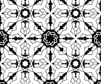 アラビアパターンテンプレート白黒の繰り返し花の錯覚スケッチ