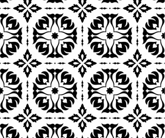 アラビアパターンテンプレート白黒の繰り返し花柄対称スケッチ