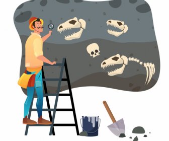 Travail D’archéologue Peinture Explorateur Dinosaure Fossile Croquis