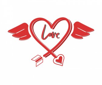 Archer Valentine Icon Datar Klasik Heart Arrow Sayap Sketsa