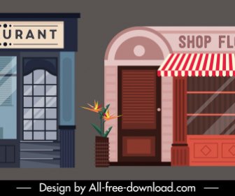 Architecture Exterior Templates Colored Flat Sketch