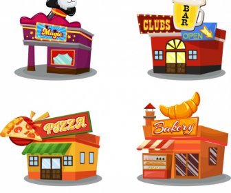 Architecture Icons 3d Restaurant Bar Circus Bakery Sketch