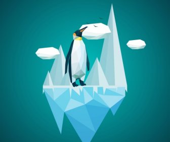 Simbol Es Arktik Penguin Latar Belakang Berwarna Poligon Gaya