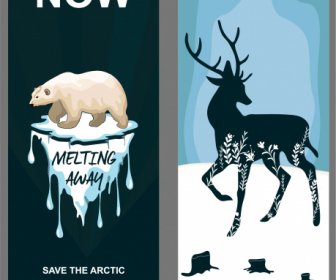 القطب الشمالي لافتات حماية الدب الأبيض صورة ظلية الرنة رسم