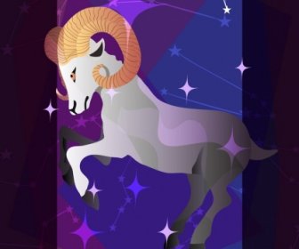 Aries Zodiac Symbol Goat Icon Star Connection Design