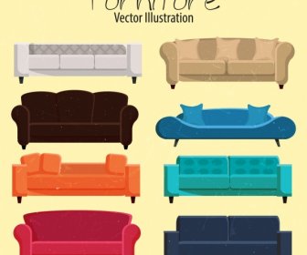 Armchair Furniture Icons Collection Multicolored 3d Design
