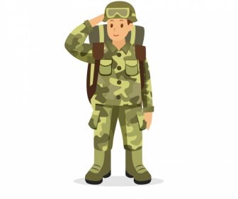 Capitão Do Exército ícone Homem Saudar Gesto Esboço Personagem De Desenho Animado