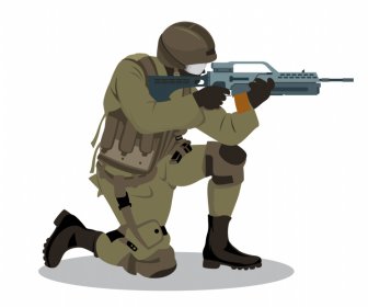Ikon Prajurit Tentara Menembak Gerakan Sketsa Kartun Datar