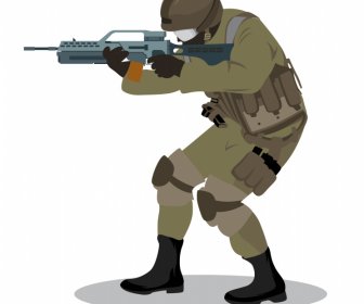 Armee Krieger Ikone Angreifende Geste Zeichentrickfigur Skizze