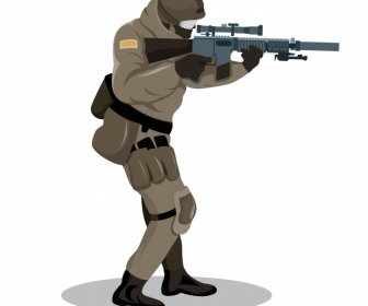 army warrior icon shooting gesture cartoon sketch