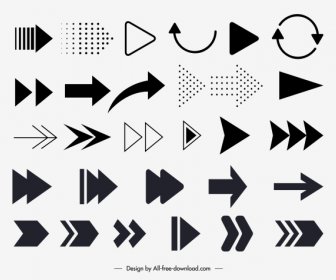 Arrows Signs Templates Black White Flat Shapes Sketch