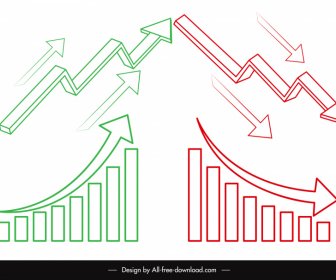 Arrows Stock Market Design Elements Column Chart Thunderbolts Shapes