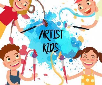 Grunge De Crianças Alegres Do Artista Crianças Fundo Colorido Decoração