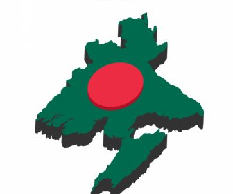 Desain Artistik Pada Bendera Bangladesh Dan Tanda Peta Sketsa 3d
