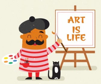Arte Banner Pintor ícone Dos Desenhos Animados Do Design