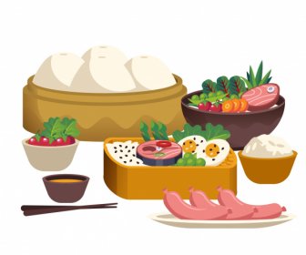 Asya Yemek Arka Plan Renkli Klasik Dekor