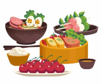 아시아 식사 배경 다채로운 3D 스케치