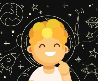 Astrologi Latar Belakang Laki-laki Lucu Ikon Ruang Elemen Sketsa