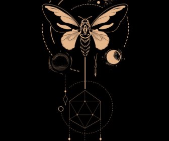 점성술 문신 템플릿 어두운 곤충 행성 다각형 디자인