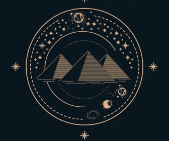 Astrologi Tato Template Piramida Planet Gerak Sketsa