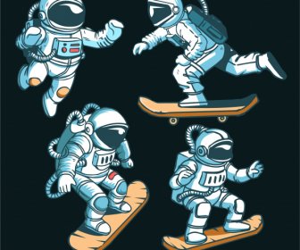Astronot Ikon Kartun Dinamis Karakter Sketsa