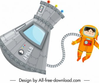 宇宙飛行士の仕事アイコンモダンなデザイン漫画のスケッチ