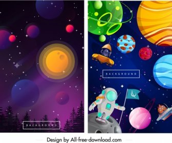 천문학 배경 템플릿 다채로운 디자인 우주 비행사 행성 아이콘