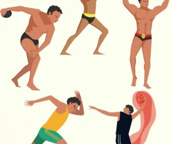 Athlete-Symbolsammlung Farbige Cartoon-Design Verschiedene Gesten