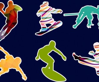Athletes Icons Collection Multicolored Silhouette Decoration