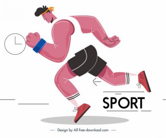 Athletic Sports Icon Dynamic Jogger Sketch Cartoon Design