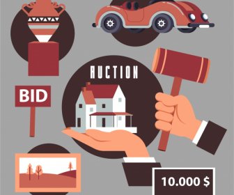 Desain pekerjaan lelang elemen ikon properti sketsa