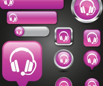 Audio Buttons Vector Illustration With Pink Background