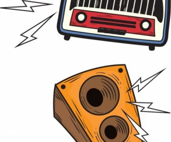 Elementos De Design De áudio Rádio Design Retro De ícones De Alto-falante