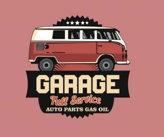 auto garage sign template flat classic bus sketch