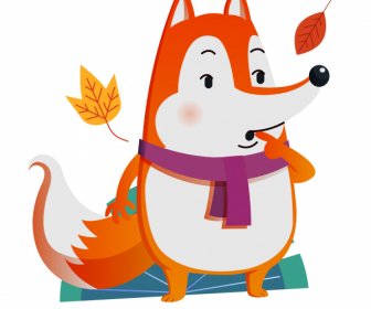 秋天動物圖示可愛的狐狸落葉素描