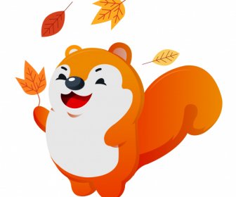 Herbst Tier Ikone Fröhlich Eichhörnchen Blätter Skizze