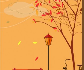 Daun Jatuh Latar Belakang Musim Gugur Di Latar Belakang Oranye Park